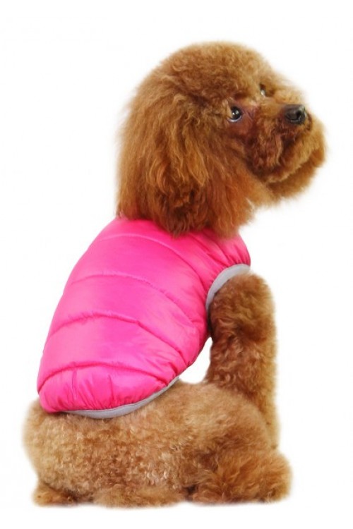 Šilta striukė šuniui dėvima iš abiejų pusių (rožinė/žalia)